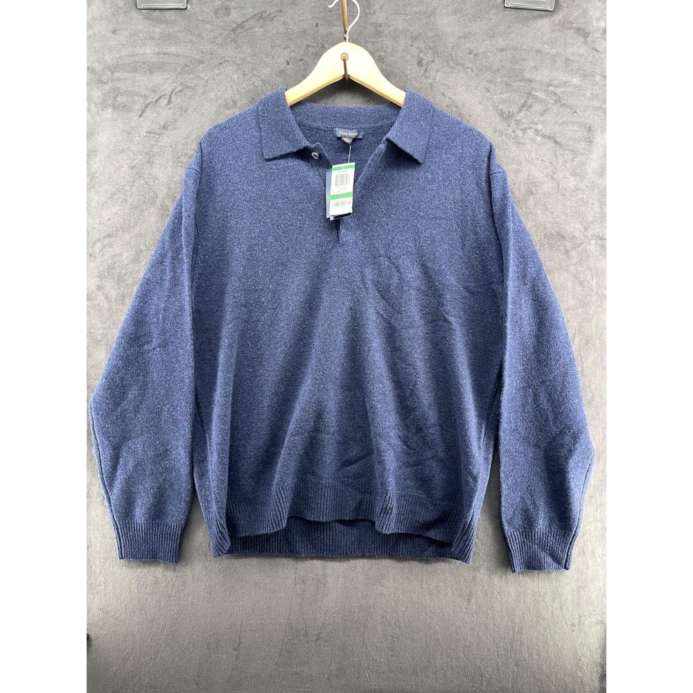 Club Room Mens Lambswool Polo Sweater Navy Heather Large 25304NA445